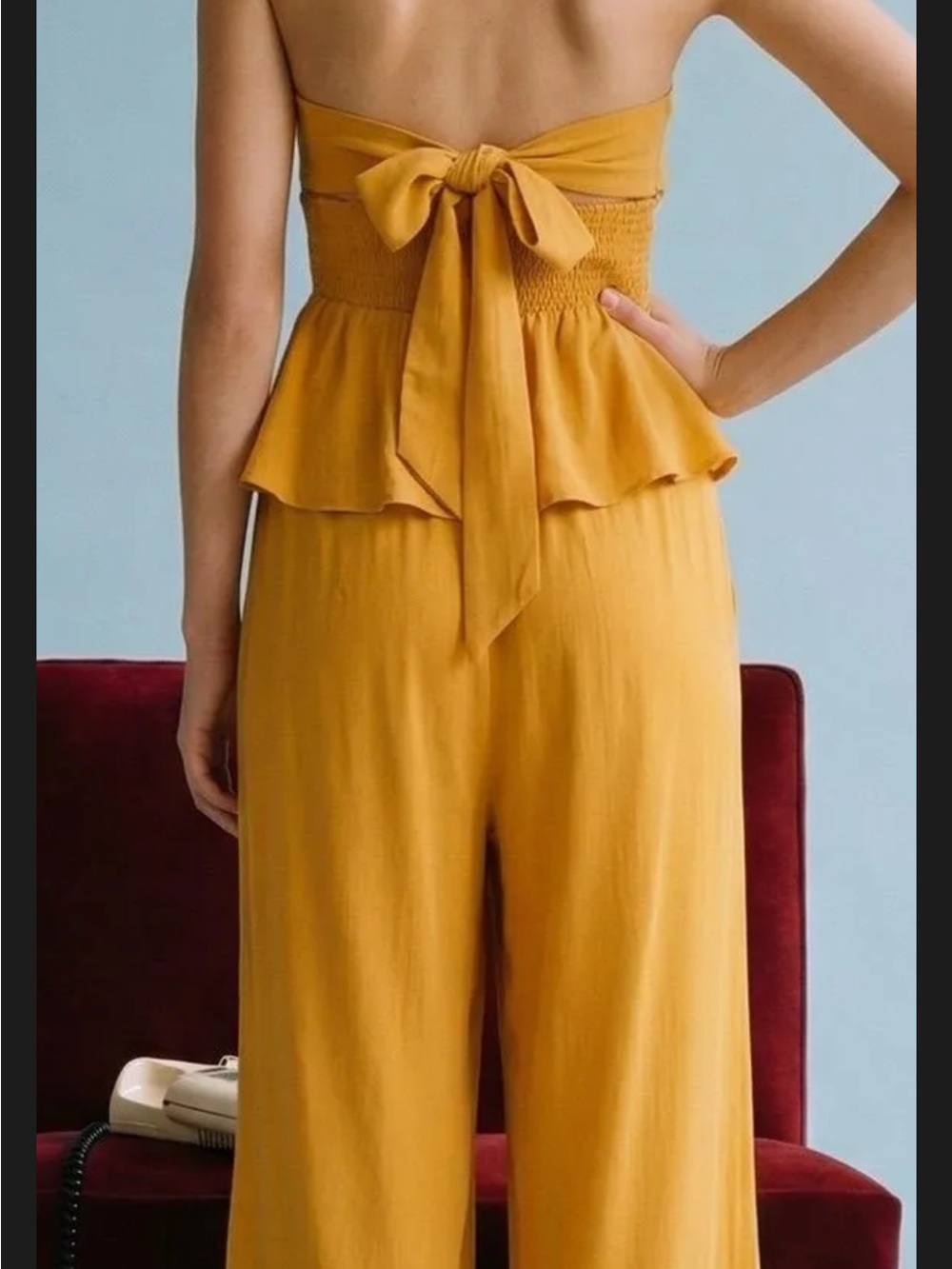 Smocked Waist Strapless Top & Smocked Waist Pants, in Mustard - Picture 2 of 2